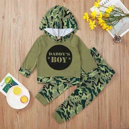 Winter Children Sets Casual Long Sleeve Hooded Letter Hoodies Camouflage Trousers Cute 2Pcs Girls Boys Clothes 2-6T 210629