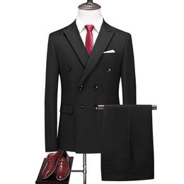 Groom Wedding Suit men classical Double-breasted 2 Pieces set Blazer+Pants Suit male Formal High Quality dress suit Asian size X0909