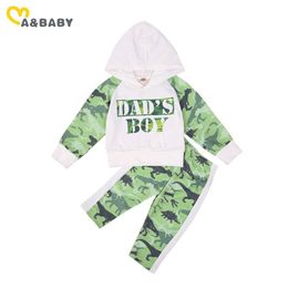 0-3Y born Toddler Infant Baby Boy Clothes Set Autumn Spring Dad's boy Hooded Tops Dinosaur Pants Outfits 210515