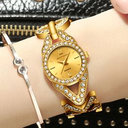 Women Golden Watches CRRJU Luxury Shining Bracelets Watches Gold Dial Ladies Diamond band Quartz Clock sport Gift Wristwatch 210517