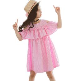 Dress For Girls Off Shoulder Kids Party Dress Striped Girls Dresses Summer Clothes For Kids Girl 6 8 10 12 13 14 Year Q0716