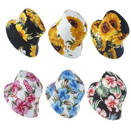 INS Newest Women Girls Bucket Hats Sunflower 6 Styles Cap Floral Lovely Summer Mother Kids Fashions Fisherman Caps