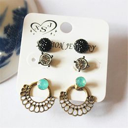 Fashion Women Jewelry Wholesale Girls Party Pearl Stud Earrings Beautiful Boho Style Mix 3 Pairs / Set Gift Hoop & Huggie