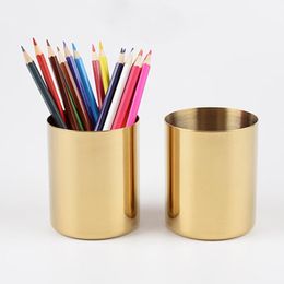 Stainless Steel Cylinder Pen Holder For Stand Multi Use Pencil Pot Holder Cup 400ml Nordic Style Brass Gold Vase