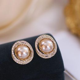 Luxury Shiny Crystal Rhinestone Stud Earrings For Women Fashion Big Imitation Pearl Bridal Wedding Jewellery Gifts
