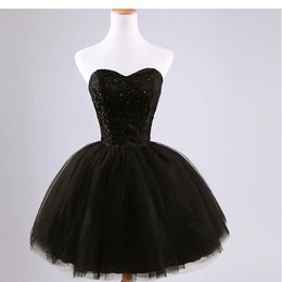 2019 Black Lace Sweetheart Short Prom Homecoming Dress A Line Tulle Beaded Sequined Appliques Graduation Cocktail Party Gown QC1359