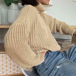 Fashion Autumn Winter Knitted Turtleneck Sweater Women Thick Long Oversized Sweaters Solid Cashmere Pullovers Korean Tops 210508