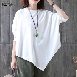 Spring Korean Loose Casual Bat Sleeve Solid Top Blouse Asymmetry Shirt Plus Size Wild Thin Irregular Shirts Tops Women 12740 210521