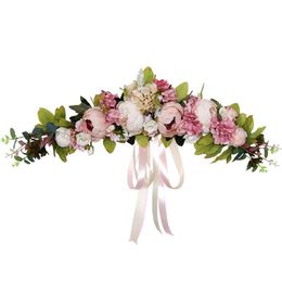 Decorative Objects & Figurines Artificial Peony Flower Swag,With Satin Ribbon Wreath For Front Door Arch Wedding Party Mirror Tabletop Chair