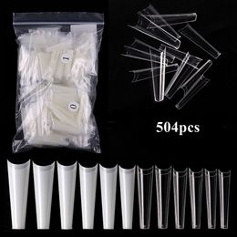 504PCS Clear False Nails Tips French Style Acrylic Artificial Tip Manicure 12 Sizes for Nail Art Salons and Home DIY