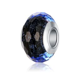 Top Quality 925 Sterling Silver Murano Glass Lampwork Beads Blue Starry Sky Fit European Pandora Charms Bracelet & Necklace Diy Jewelry 20pcs
