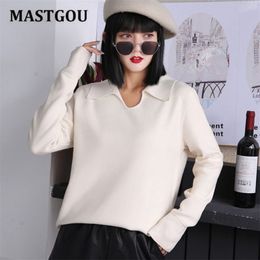 Mastgou Polo Collar Womens Sweater grosso Outono Outono Inverno Suores Elegante Macio Feminino Jumpers Top Pull Femme Roupas 210918