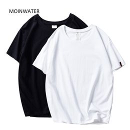 MOINWATER New Women T shirts 2 Pieces/pack Solid Casual 100% Cotton Comfortable T-shirts Lady Tees Short Sleeve Tops 210324