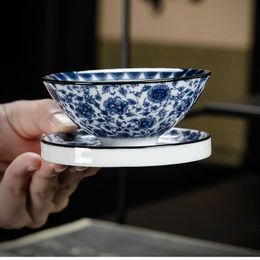 Flower Coffee Mug With Coaster Qinghua Ceramic Teacup Tea Cup Saucer High Quality