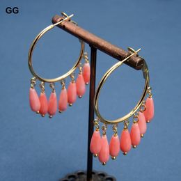 Dangle & Chandelier GuaiGuai Jewelry Natural Pink Coral Gold Plated Circle Hoop Earrings For Women Exaggerate