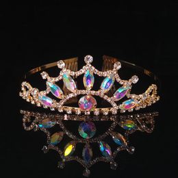 Hair Clips & Barrettes High-End Colorful Sunflower Crystal Crown Golden Rhinestone Headwear Bridal Wedding Women's Accessories Birthday For