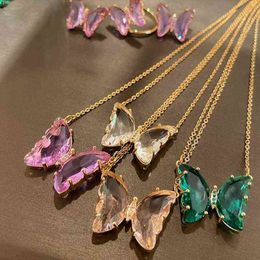 Fashion Bohemia Crystal Transparent Butterfly Pendant Necklace Choker Clavicle Gold Chain Women Gift Jewellery Gift G1206