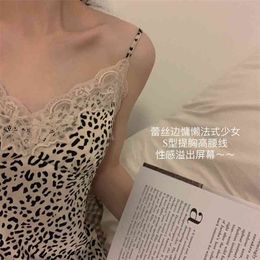 Sexy Sleepwear Set Ladies Sling Fashion Lace Leopard Print Lingerie And Shorts Pajama For Women 2 Pcs/set 210529