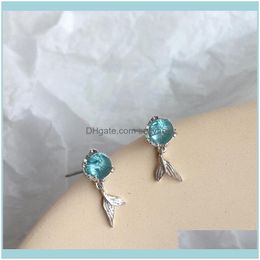 Charm Jewelry925 Sterling Sier Piercing Crystal Mermaid Stud Earrings For Women Girls Wedding Party Femme Jewellery Pendientes Eh1419 Drop Del