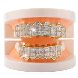 Baguette Teeth Grillz Set Top Bottom Silver Gold Colour Grills Dental Mouth Hip Hop Fashion Rapper Jewellery Gift