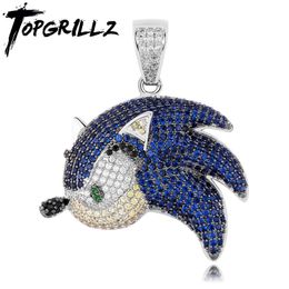 TOPGRILLZ SonictheHeehog Series Pendant Necklace Iced Out Chain Bling Cubic Zircon Personality Hip Hop Rock Jewellery For Man X0509