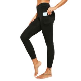 high quality yoga pants UK - Out Pocket High Quality Fitness Leggings with Waist Black Tummy Control Yoga Pants