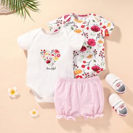 Sommer BABY Mädchen 3 Stück Kleidung Set Schöne Cartoon Baumwolle Body + Tops + Shorts Super Nette Weiche Bebies Kinder kleidung Outfits