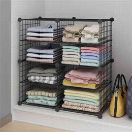 Wardrobe storage and tidying Artefact iron mesh compartment Multifunctional group device shelf Simple bookcase 210922