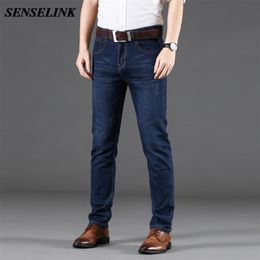 Autumn Winter Blue Jeans Men Casual Loose Warm Fashion Business Brand Stretch Big Size 28-40 210723