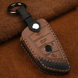 Crazy horse Leather Key Case Cover For X1 X3 X5 X6 Series 1 2 5 7 F15 F16 E53 E70 E39 F10 F30 G30 Car key Fob Shell