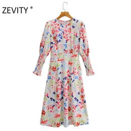 ZEVITY women fashion o neck colorful graffiti print a line dress office ladies casual slim vestido chic business dresses DS4421 210603