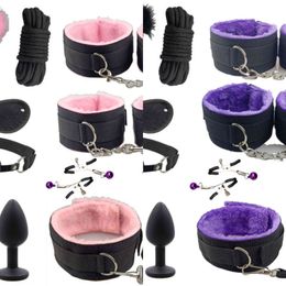 Bondages 30PCS/Set Adults Toys Sex for Women bdsm Bondage Set Handcuffs Mask Dildo Vibratorn Butt Anal Plug Games SM Toy 1122