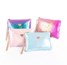 DHL50pcs Women PU Love Decoration Waterproof Wash Cosmetic Bags Portable Fashion Travel Girl Heart-Shaped Embellishment Storage Bag