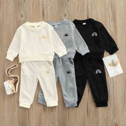Autumn Winter New 2pcs Baby Boys Girls Tracksuit Sun/rainbow Print Long Sleeve Tops+casual Pants Clothes Set for Toddler Infant G1023