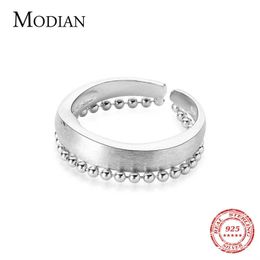 Simple Geometric Line Chain Double Circle Sterling Silver 925 Ring for Women Gift Free Size Fine Jewellery Accessories 210707