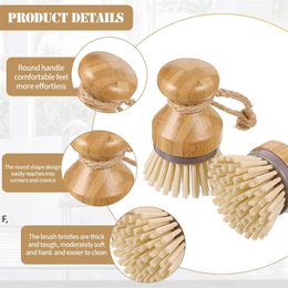 Bamboo Wood Round Mini Palm Scrub Brush Stiff Bristles Wet Cleaning Wash Dishes Pots Pans Vegetables RRD13072