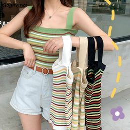 Tanks Tops Women Striped Leisure Sexy Sweet SleevelTees Girls Korean Style Kitted Basic Streetwear Camisoles All-match Camis X0507