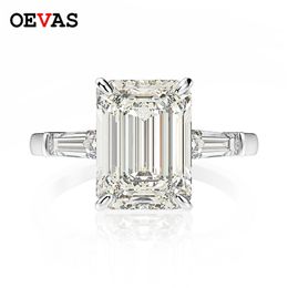 OEVAS 925 Sterling Silver Emerald Cut Created Gemstone Wedding Engagement Diamonds Ring Fine Jewellery Gift Wholesale 211217