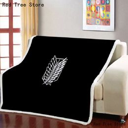 Attack On Titan Sherpa Blanket Sofa Bed Throw Blankets Black Cover Portable Picnic Travel Use Cartoon Kids Home Textiles