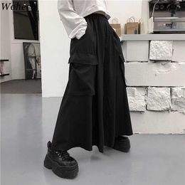 Harajuku Streetwear Korean cargo pants Women Man Summer Hip Hop Harem Wide Vintage Kimono Japan Loose black trousers 211115