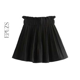 korean vintage plaid pleated shorts skirts womens Houndstooth elastic paperbag waist ladies casual mini pantalones corto 210521