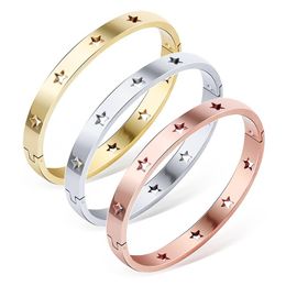 Fashion Stainless Steel Gold Bangles For Women Surround Hollow Five-Pointed Star Bracelets Classic Jewelry Drop Bangle