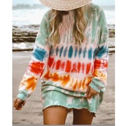 Women's Hoodies & Sweatshirts Plus Size Women Tie-dye Printing Tops Pullovers Long Sleeve O Neck Loose Shirts Dresses Clothes