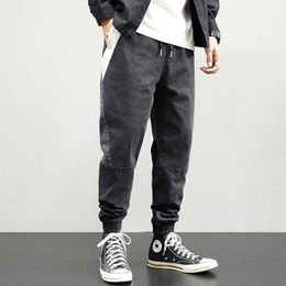 Japanese Style Fashion Men Jeans Loose Fit Casual Cargo Pants Streetwear Spliced Designer Black Grey Hip Hop Joggers Trousers