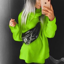 Knitwear Turtleneck Dress Autumn Winter Sweaters Women Neon Color Long Sleeve Jumpers Fashion Casual Basic Slim Pullover 210517