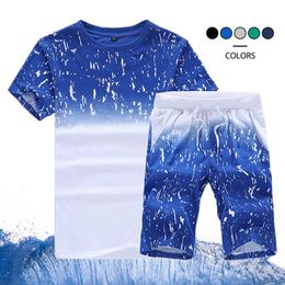 Tracksuit Male 2020 Men Fashion Short Sleeve T-Shirt + Shorts Men Sports Suit Man Casual Summer Men Workout Shorts 2 Pieces Sets X0610