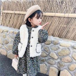 Winter Arrival Girls Long Sleeve 2 Pieces Suit Warm Fleece Dress+vest Clothes 210528