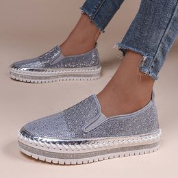 2024 New Arrived Fashion Loafers Women Dress Shoes Low Tops Platforms Sneakers Refined Rhinestone Classic Silver Pink Crystal Designer Career Office Slipon Casual