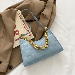 Shoulder Underarm Bags Vintage PU Leather Solid Color Casual For Women Fashion Thick Chain Ladi Simple Small Shoulder HandbagsN02T