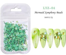 quality summer green Nail Art Decorations 300pcs Flatback Beads Aurora Rhinestone For Nails Mix Size Mermaid Symphony Iridescent Gems Pearl Stones